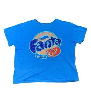 Coca Cola Fanta Blue T-Shirt Reworked Vintage Glass Rhinestone
